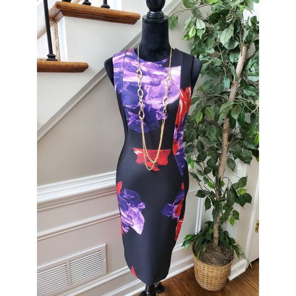Calvin Klein Women's Black Polyester Round Neck Sleeveless Knee Length Dress 2 - Picture 1 of 10